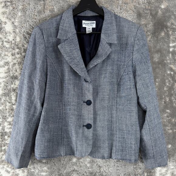 Pendelton Petite Size 14 Silk Wool Blend Career Notched Blazer Jacket Gray Lined - Picture 1 of 8